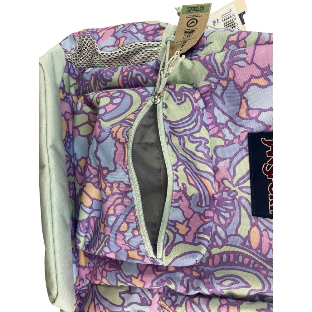 JanSport Cross Town Plus Laptop Backpack Fluid Floral Pastel Lilac IMPERFECTION - Picture 4 of 7